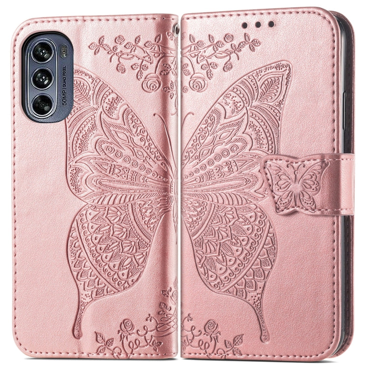 For Motorola Moto G62 Butterfly Love Flower Embossed Flip Leather Phone Case