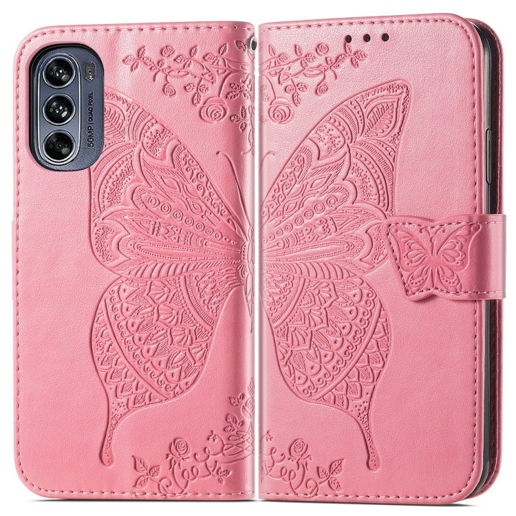 For Motorola Moto G62 Butterfly Love Flower Embossed Flip Leather Phone Case