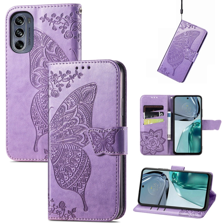 For Motorola Moto G62 Butterfly Love Flower Embossed Flip Leather Phone Case