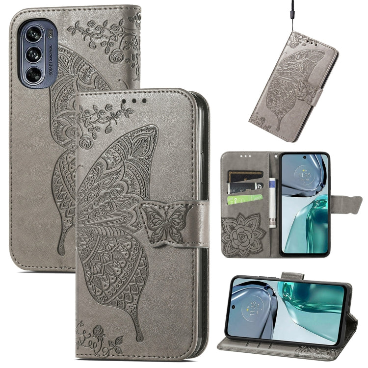 For Motorola Moto G62 Butterfly Love Flower Embossed Flip Leather Phone Case