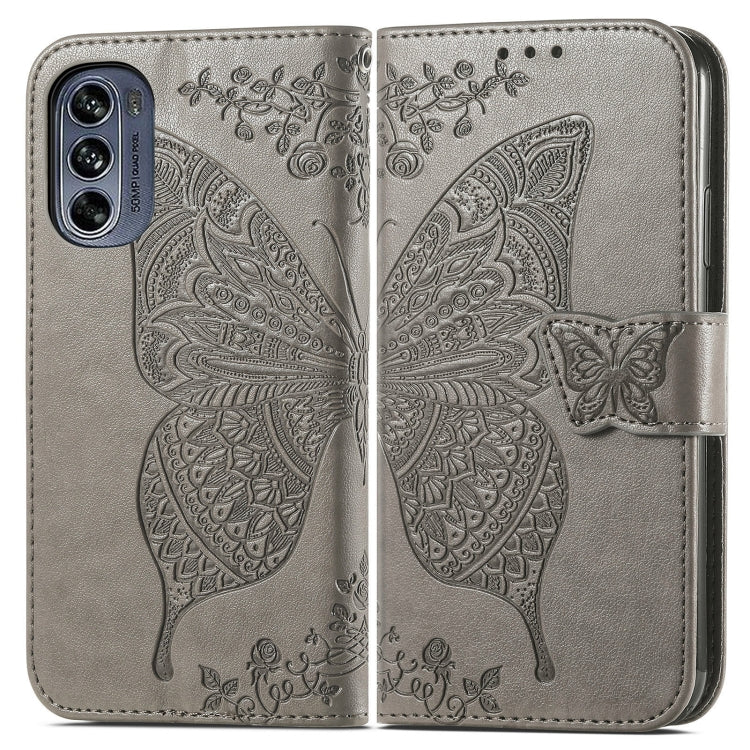 For Motorola Moto G62 Butterfly Love Flower Embossed Flip Leather Phone Case