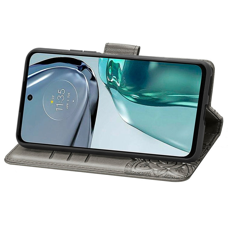 For Motorola Moto G62 Butterfly Love Flower Embossed Flip Leather Phone Case