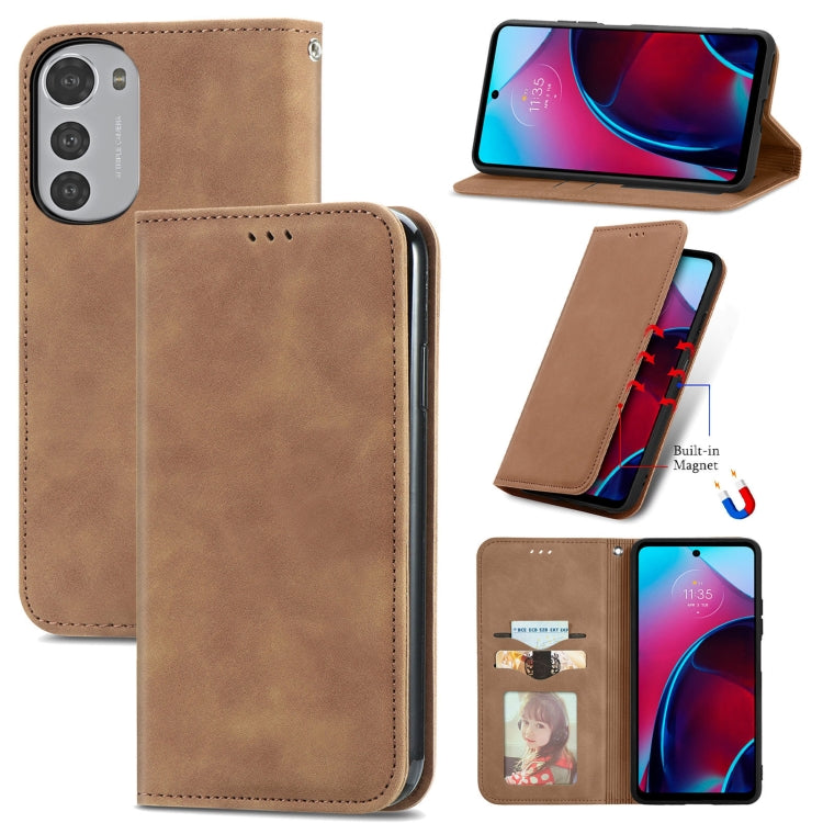 For Motorola Moto E32 Retro Skin Feel Magnetic Leather Phone Case