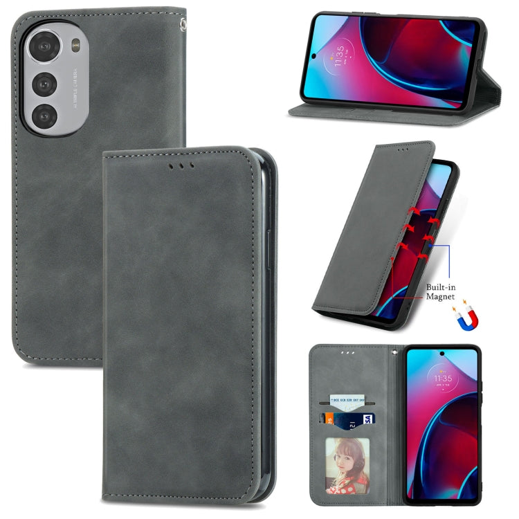 For Motorola Moto E32 Retro Skin Feel Magnetic Leather Phone Case