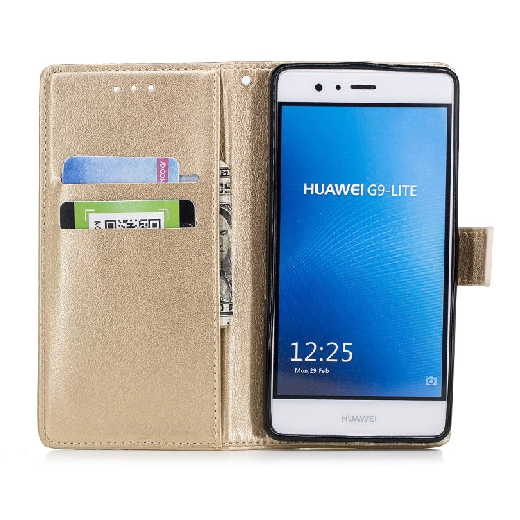 Plum Blossom Pattern Diamond Encrusted Leather Case for Huawei P9 Lite ,with Holder & Card Slots