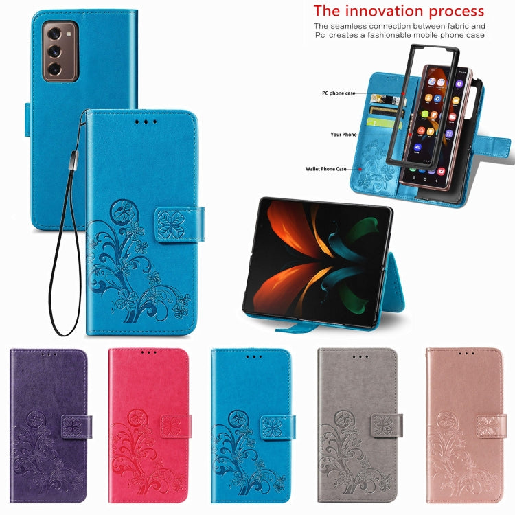 For Samsung Galaxy Z Fold4 Four-leaf Clasp Embossed Buckle Leather Phone Case