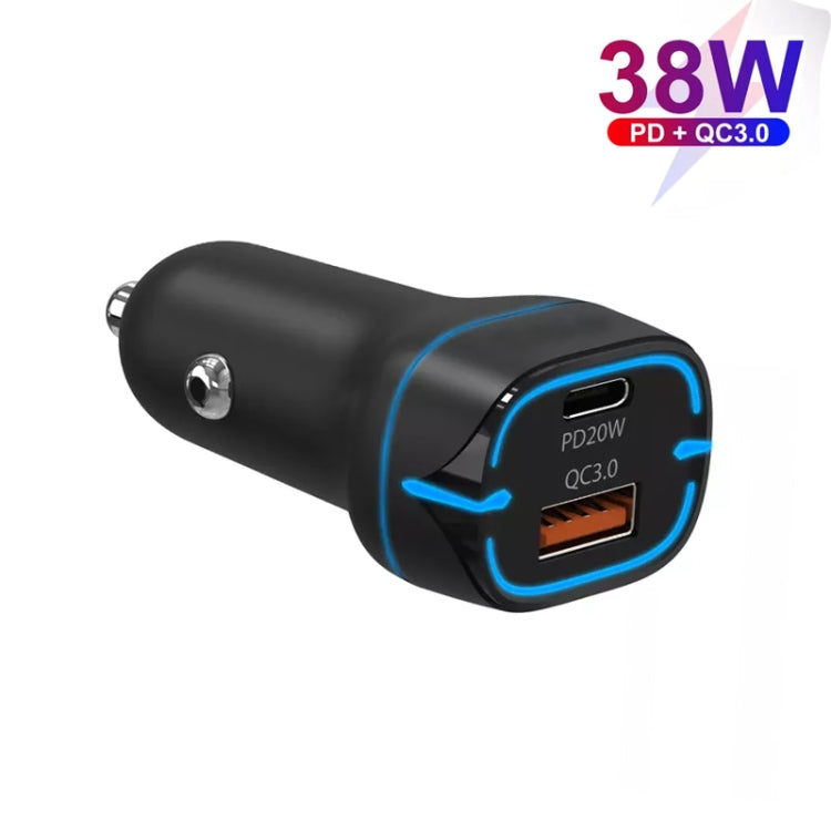 38W PD20W + QC3.0 USB Car Charger with Type-C to Type-C Data Cable, Length: 1m