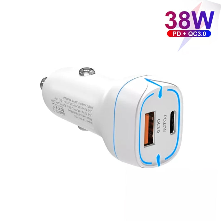 38W PD20W + QC3.0 USB Car Charger with USB to Type-C Data Cable, Length: 1m
