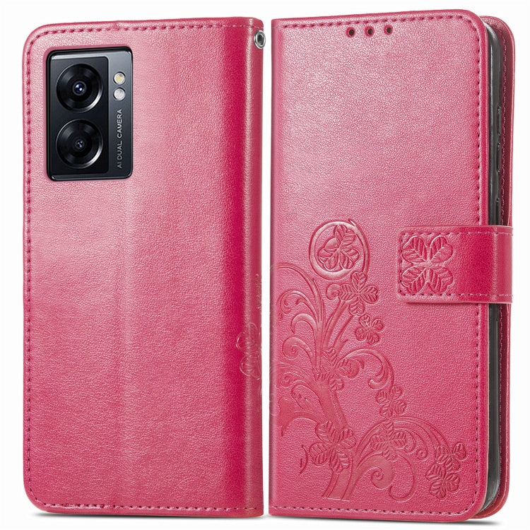 For OPPO A77 Four-leaf Clasp Embossed Buckle Leather Phone Case