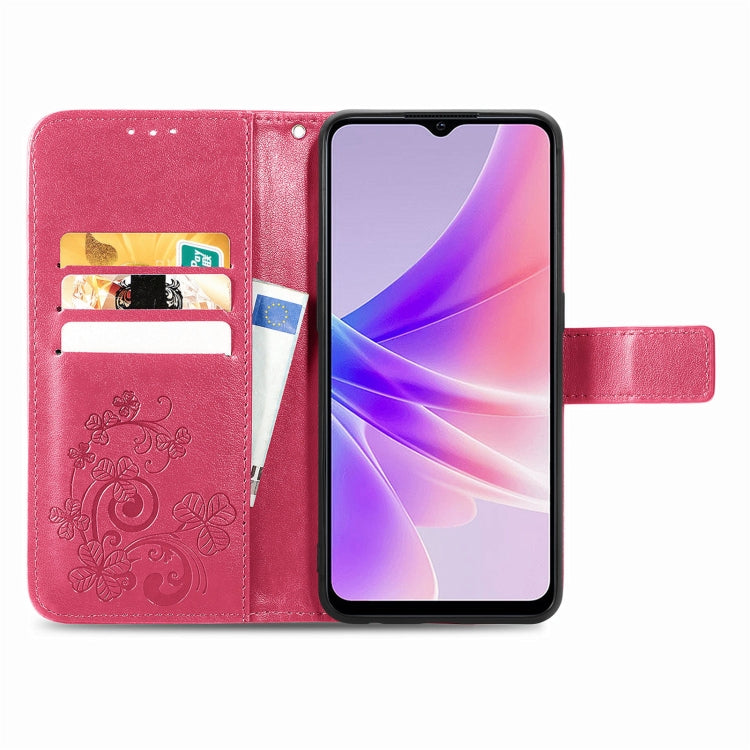For OPPO A77 Four-leaf Clasp Embossed Buckle Leather Phone Case