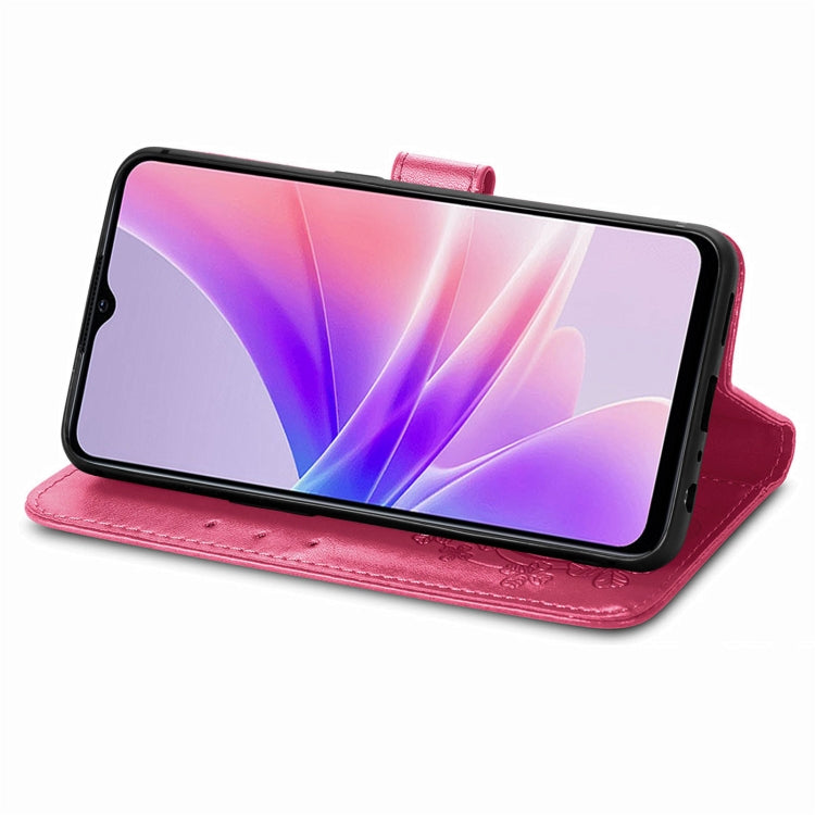 For OPPO A77 Four-leaf Clasp Embossed Buckle Leather Phone Case