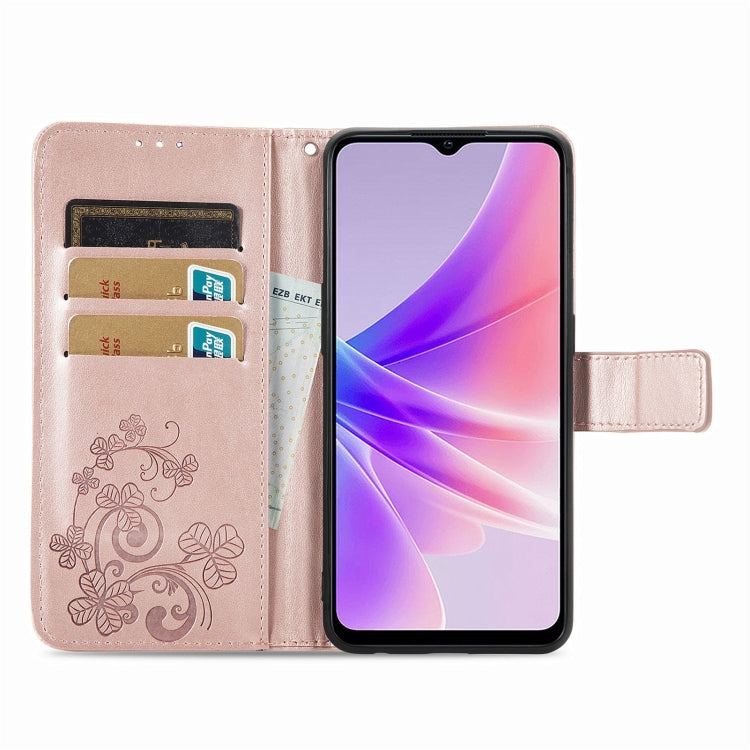 For OPPO A77 Four-leaf Clasp Embossed Buckle Leather Phone Case