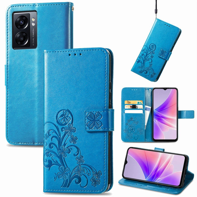 For OPPO A77 Four-leaf Clasp Embossed Buckle Leather Phone Case