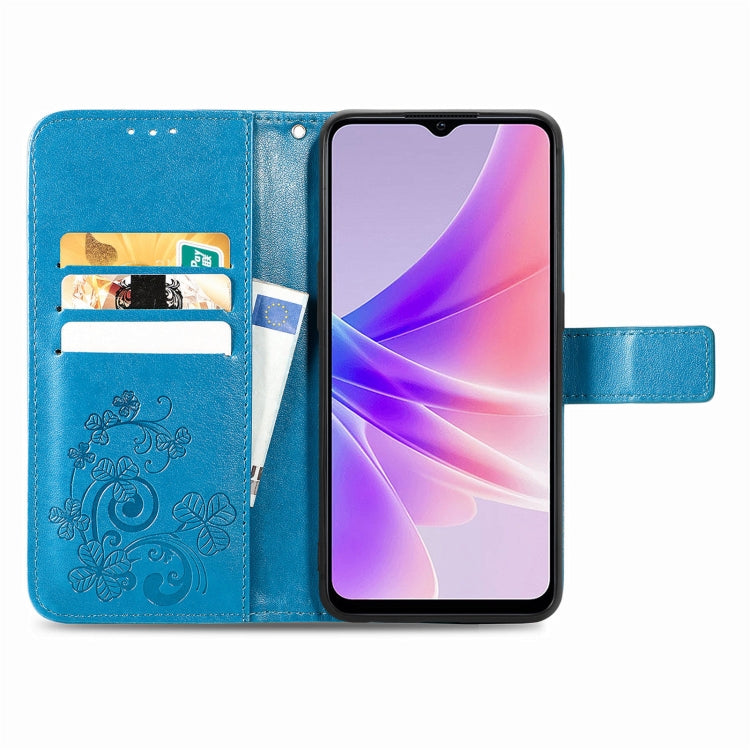 For OPPO A77 Four-leaf Clasp Embossed Buckle Leather Phone Case