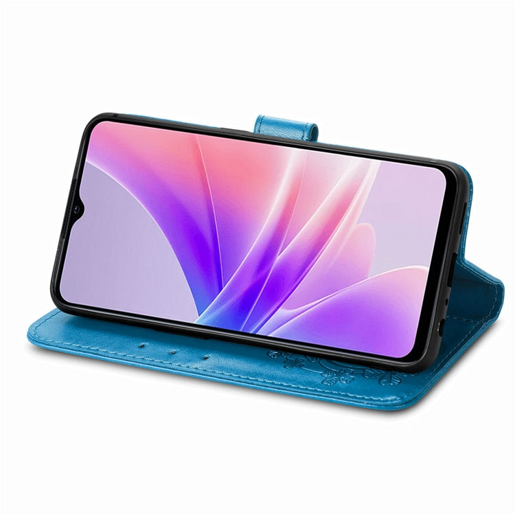 For OPPO A77 Four-leaf Clasp Embossed Buckle Leather Phone Case