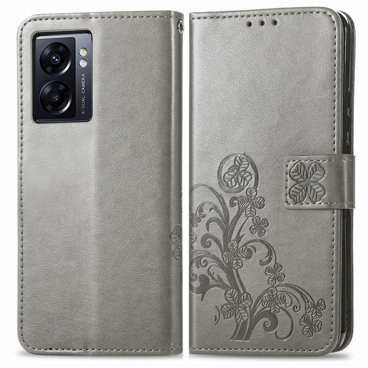 For OPPO A77 Four-leaf Clasp Embossed Buckle Leather Phone Case