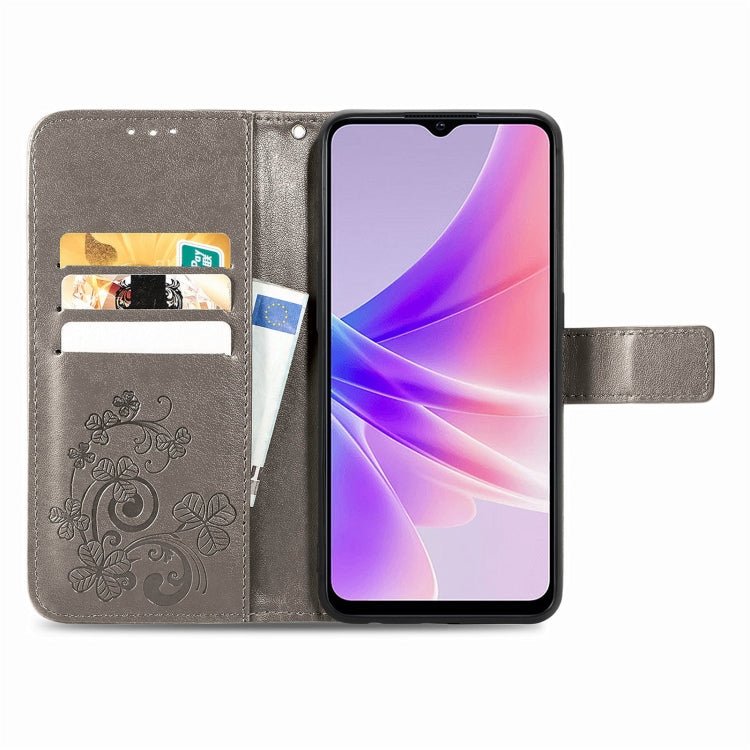For OPPO A77 Four-leaf Clasp Embossed Buckle Leather Phone Case