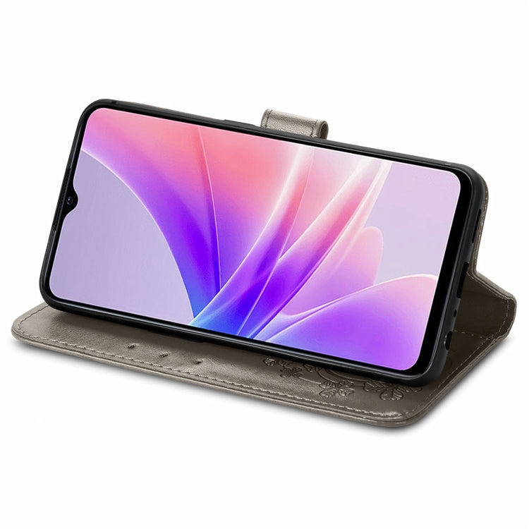 For OPPO A77 Four-leaf Clasp Embossed Buckle Leather Phone Case