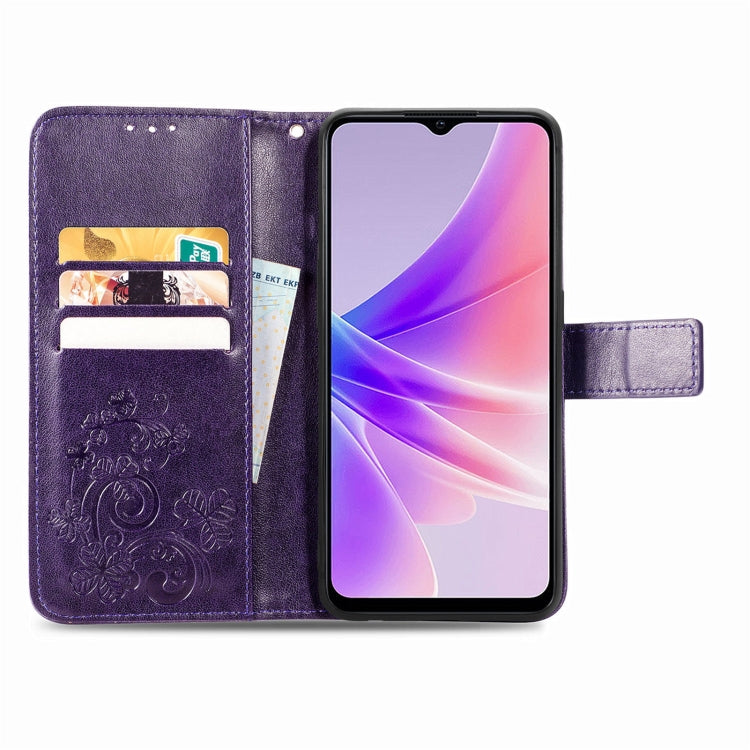 For OPPO A77 Four-leaf Clasp Embossed Buckle Leather Phone Case