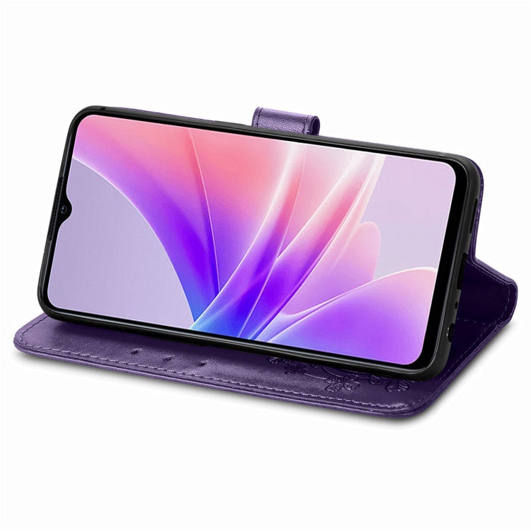 For OPPO A77 Four-leaf Clasp Embossed Buckle Leather Phone Case