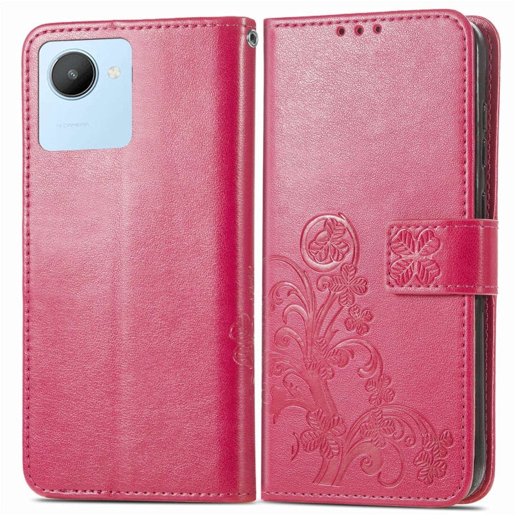 For Realme C30 Four-leaf Clasp Embossed Buckle Leather Phone Case
