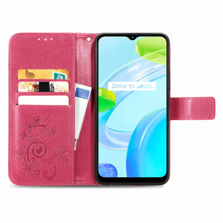 For Realme C30 Four-leaf Clasp Embossed Buckle Leather Phone Case