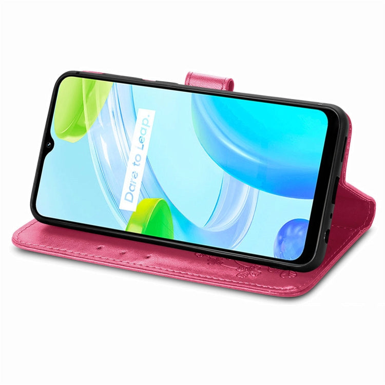 For Realme C30 Four-leaf Clasp Embossed Buckle Leather Phone Case