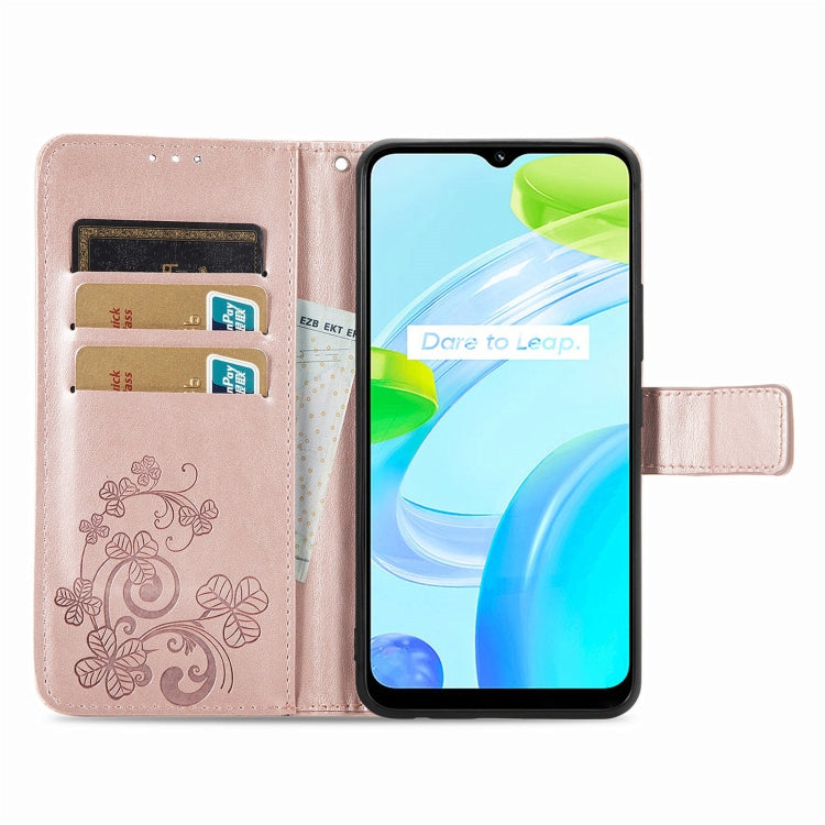 For Realme C30 Four-leaf Clasp Embossed Buckle Leather Phone Case