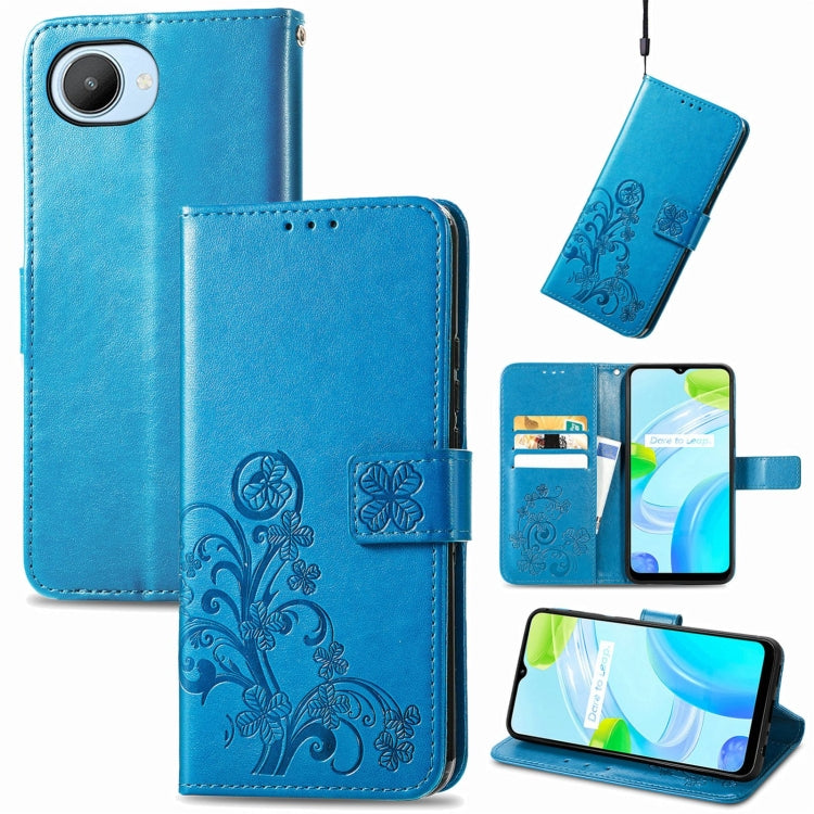 For Realme C30 Four-leaf Clasp Embossed Buckle Leather Phone Case