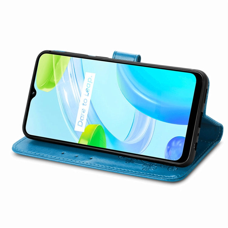 For Realme C30 Four-leaf Clasp Embossed Buckle Leather Phone Case