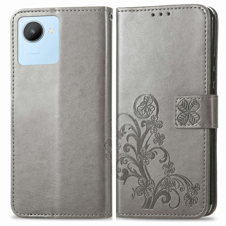 For Realme C30 Four-leaf Clasp Embossed Buckle Leather Phone Case
