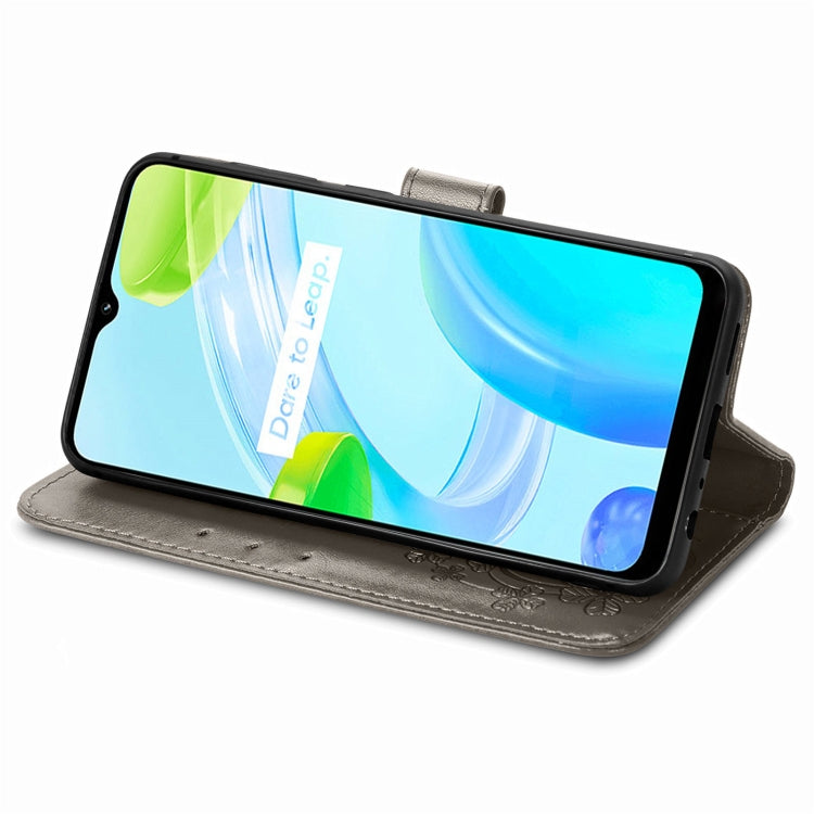 For Realme C30 Four-leaf Clasp Embossed Buckle Leather Phone Case