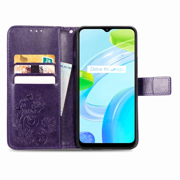 For Realme C30 Four-leaf Clasp Embossed Buckle Leather Phone Case