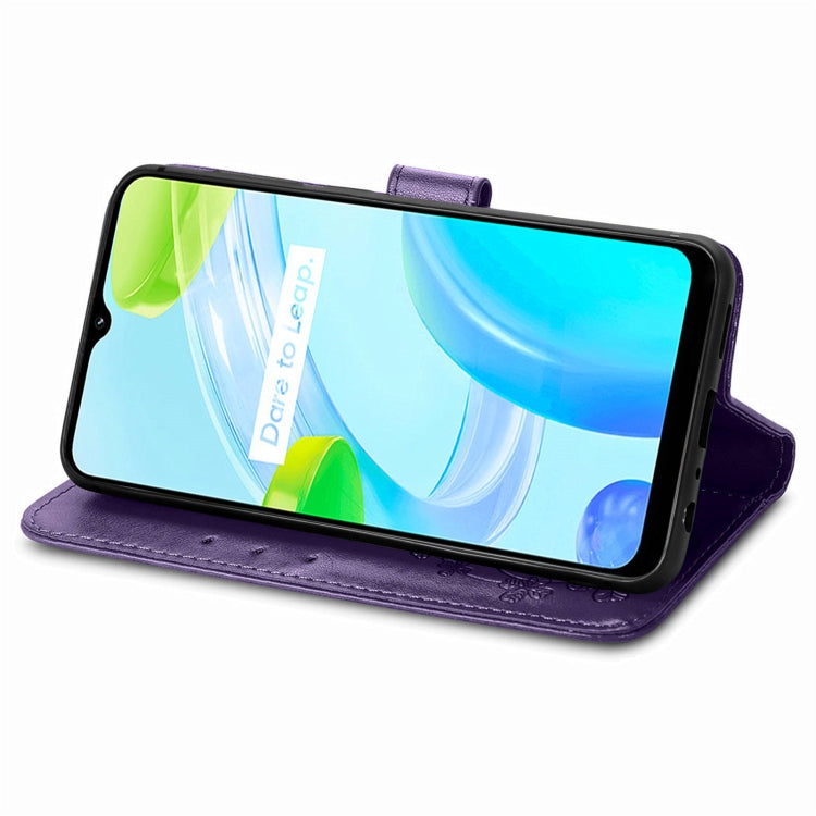 For Realme C30 Four-leaf Clasp Embossed Buckle Leather Phone Case