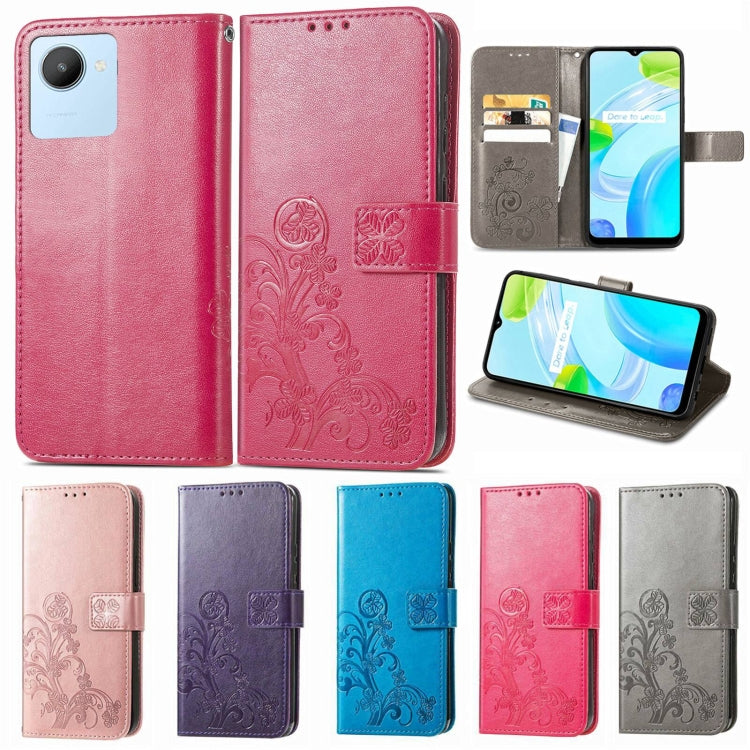 For Realme C30 Four-leaf Clasp Embossed Buckle Leather Phone Case