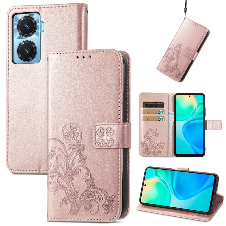 For vivo Y77 (China) Four-leaf Clasp Embossed Buckle Leather Phone Case