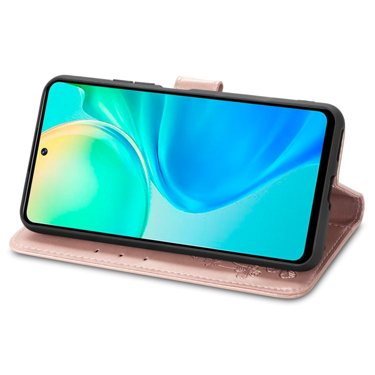 For vivo Y77 (China) Four-leaf Clasp Embossed Buckle Leather Phone Case