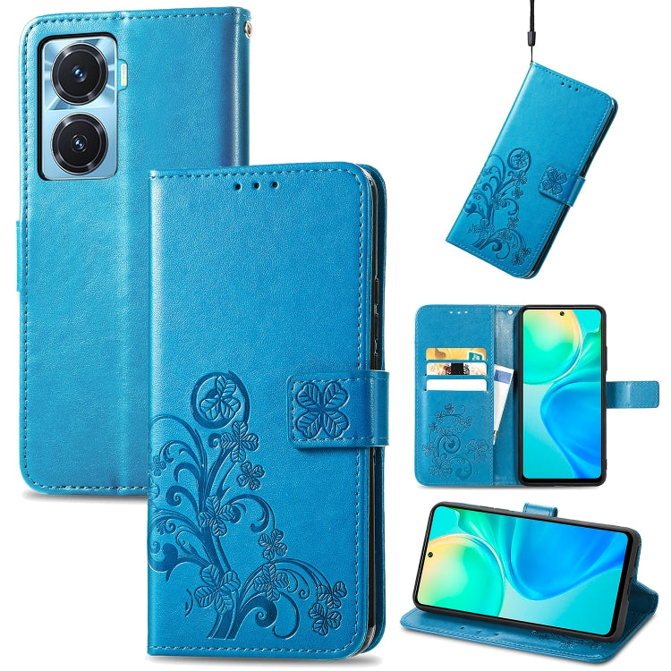 For vivo Y77 (China) Four-leaf Clasp Embossed Buckle Leather Phone Case