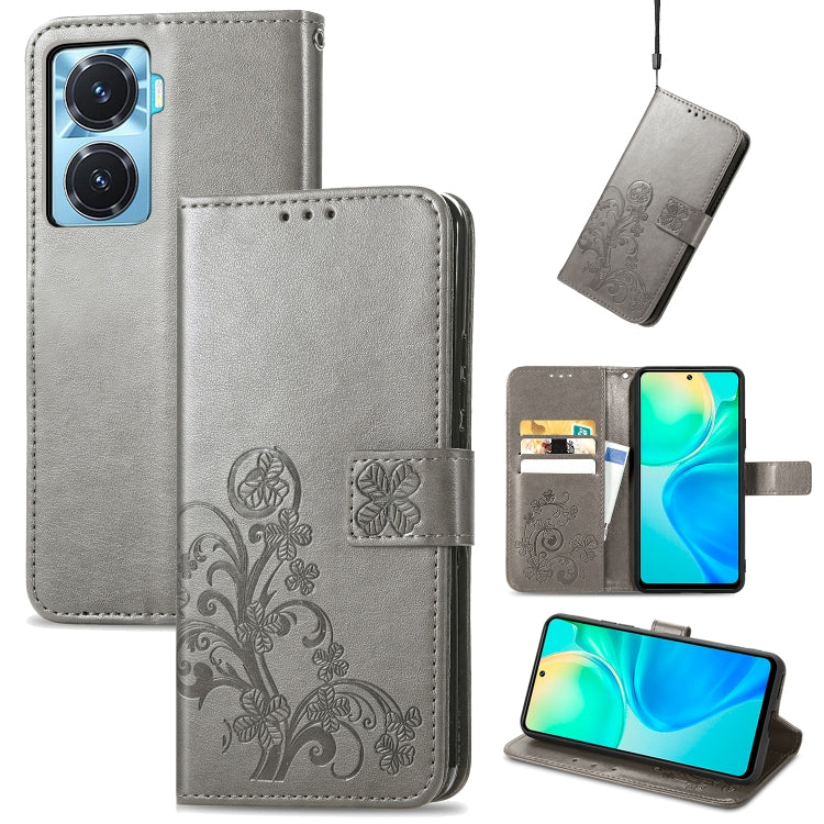 For vivo Y77 (China) Four-leaf Clasp Embossed Buckle Leather Phone Case