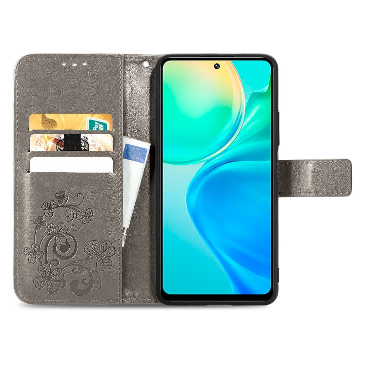 For vivo Y77 (China) Four-leaf Clasp Embossed Buckle Leather Phone Case