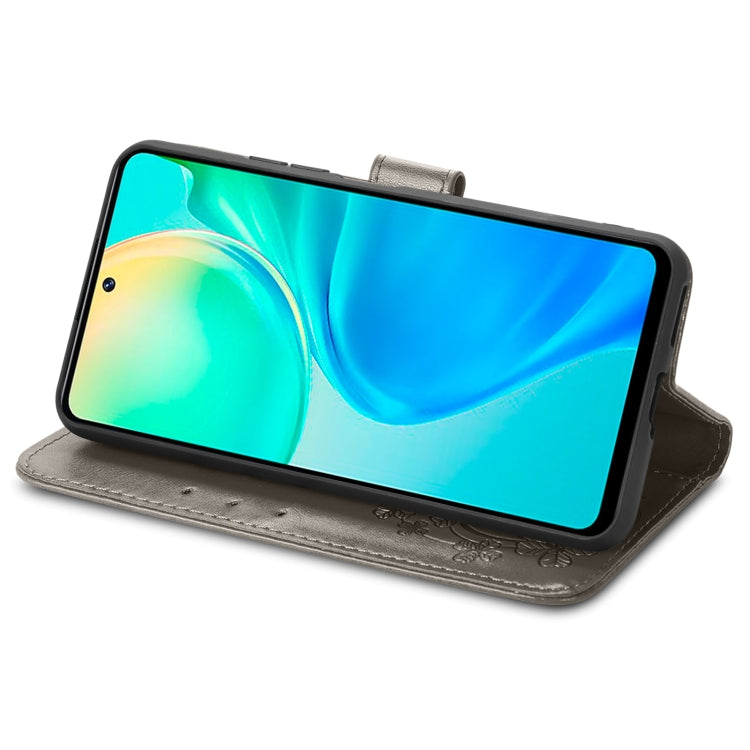 For vivo Y77 (China) Four-leaf Clasp Embossed Buckle Leather Phone Case