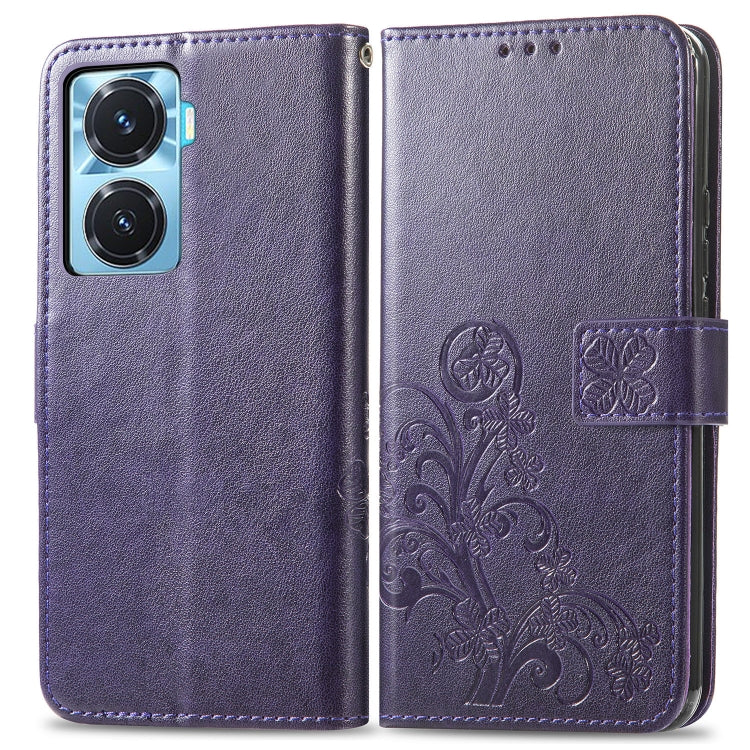 For vivo Y77 (China) Four-leaf Clasp Embossed Buckle Leather Phone Case