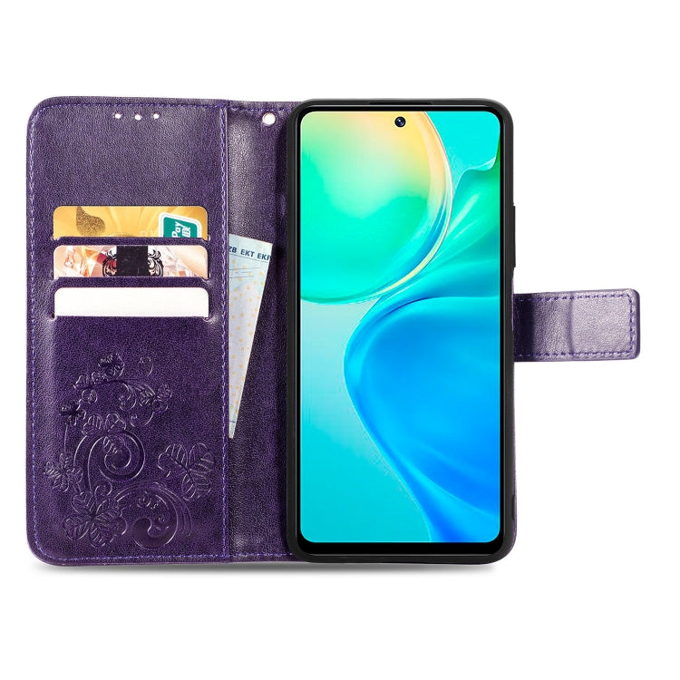 For vivo Y77 (China) Four-leaf Clasp Embossed Buckle Leather Phone Case