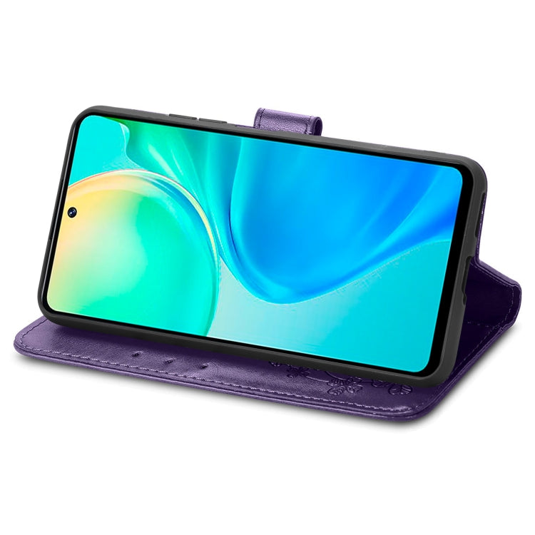 For vivo Y77 (China) Four-leaf Clasp Embossed Buckle Leather Phone Case