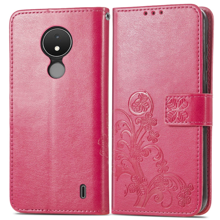For Nokia C21 Four-leaf Clasp Embossed Buckle Leather Phone Case