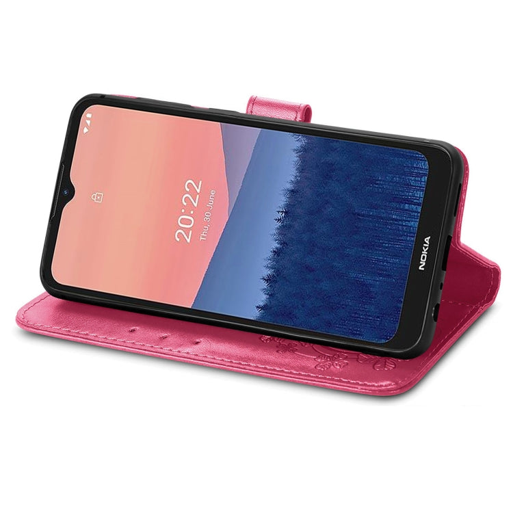 For Nokia C21 Four-leaf Clasp Embossed Buckle Leather Phone Case