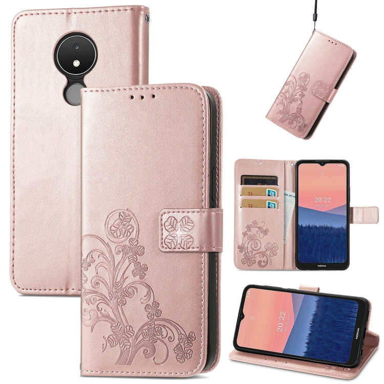 For Nokia C21 Four-leaf Clasp Embossed Buckle Leather Phone Case