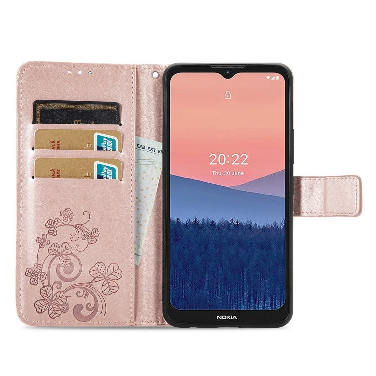 For Nokia C21 Four-leaf Clasp Embossed Buckle Leather Phone Case