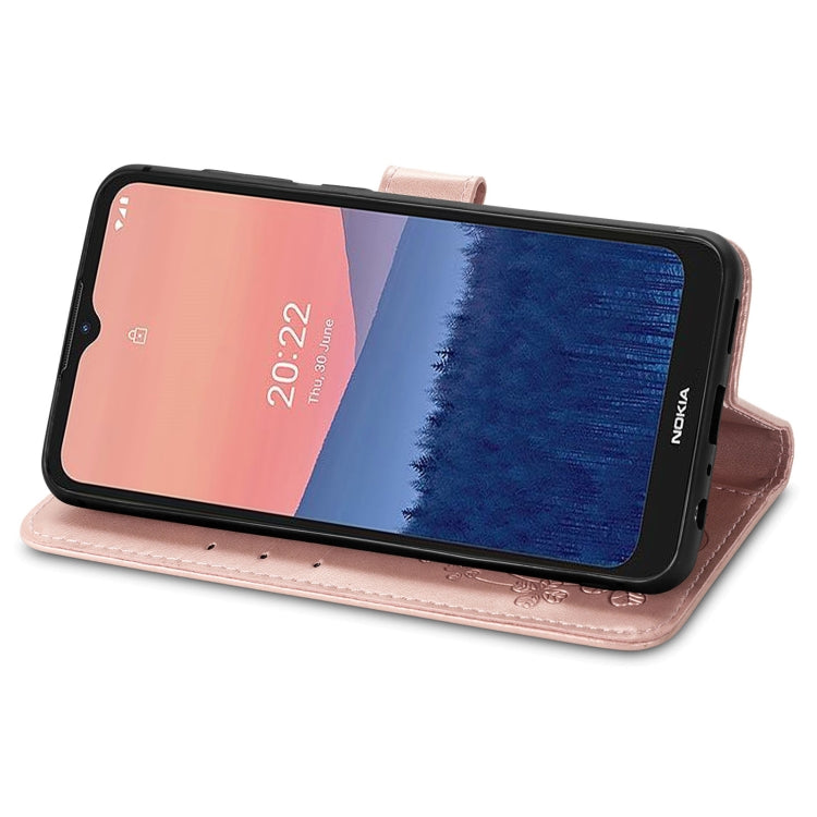 For Nokia C21 Four-leaf Clasp Embossed Buckle Leather Phone Case