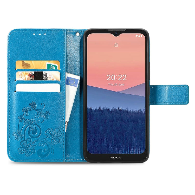 For Nokia C21 Four-leaf Clasp Embossed Buckle Leather Phone Case